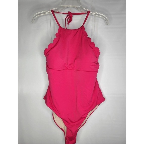 Chelsea 28 High Neck Scalloped One Piece Swimsuit Pink Size Large New - Picture 2 of 12
